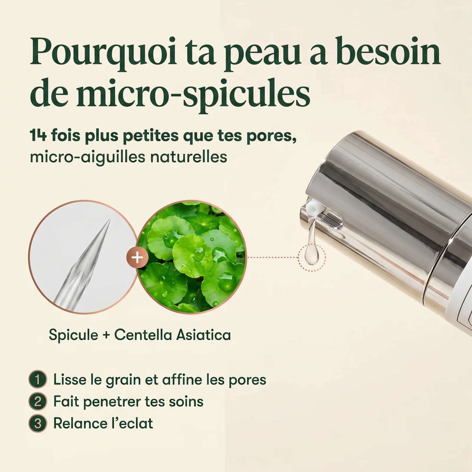Micro-spicules Skin Reset : 14 fois plus petites que les pores, avec Centella Asiatica